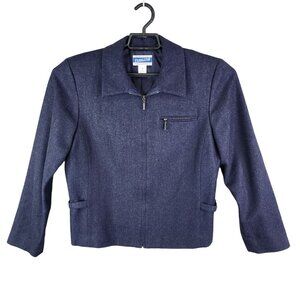 Womens Vintage Navy Blue Pendleton Wool Jacket Full Zip Up Long Sleeve Size 8